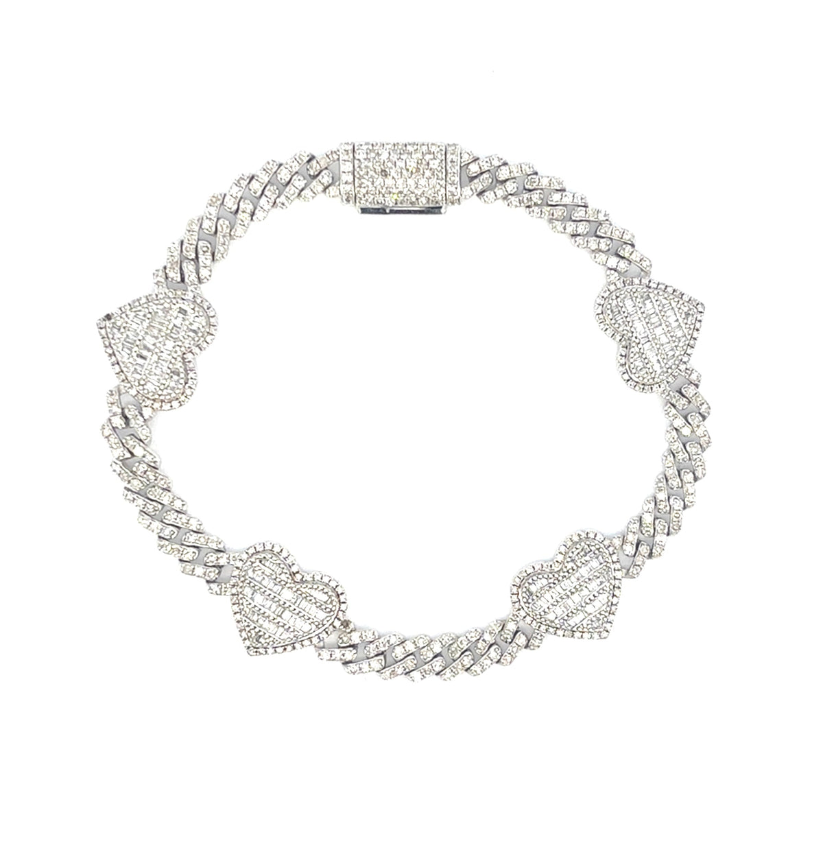 10K Gold 7 Inches Baguette Heart Cuban Diamond Bracelet - additional product view 2