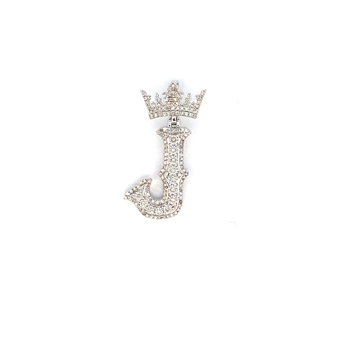 10K Gold Popular Crown Initial Diamond Pendant in white gold - close-up product photo