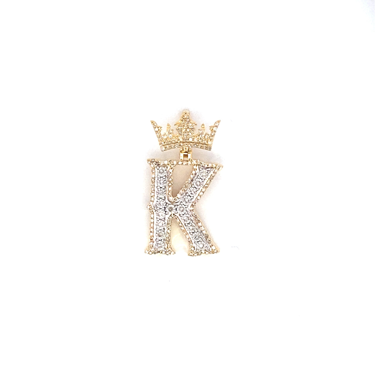 10K Gold Popular Crown Initial Diamond Pendant in yellow gold - close-up product photo