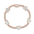 10K Gold Baguette Heart Cuban Diamond Bracelet in rose gold - close-up product photo