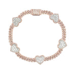10K Gold Baguette Heart Cuban Diamond Bracelet in rose gold - close-up product photo
