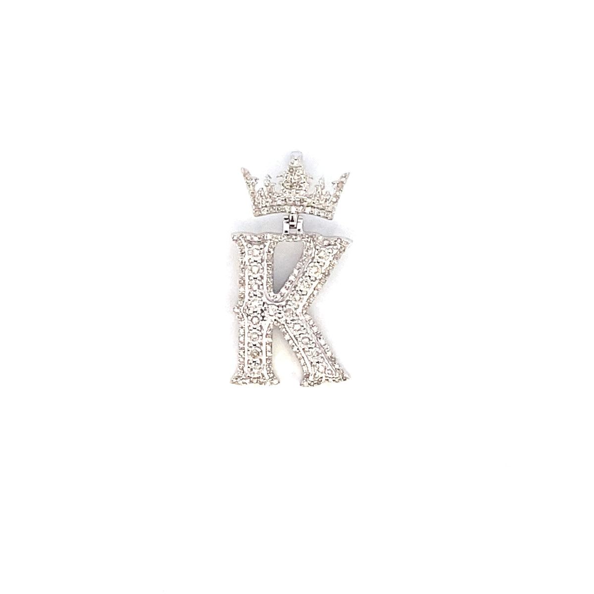 10K Gold Popular Crown Initial Diamond Pendant in white gold - close-up product photo