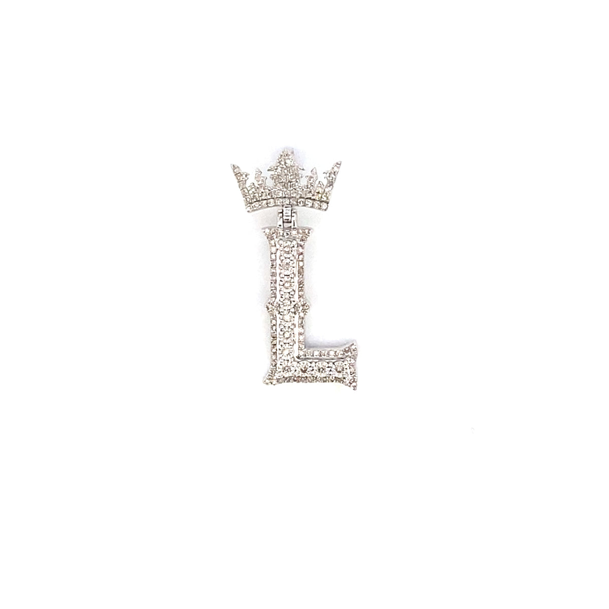 10K Gold Popular Crown Initial Diamond Pendant in white gold - close-up product photo