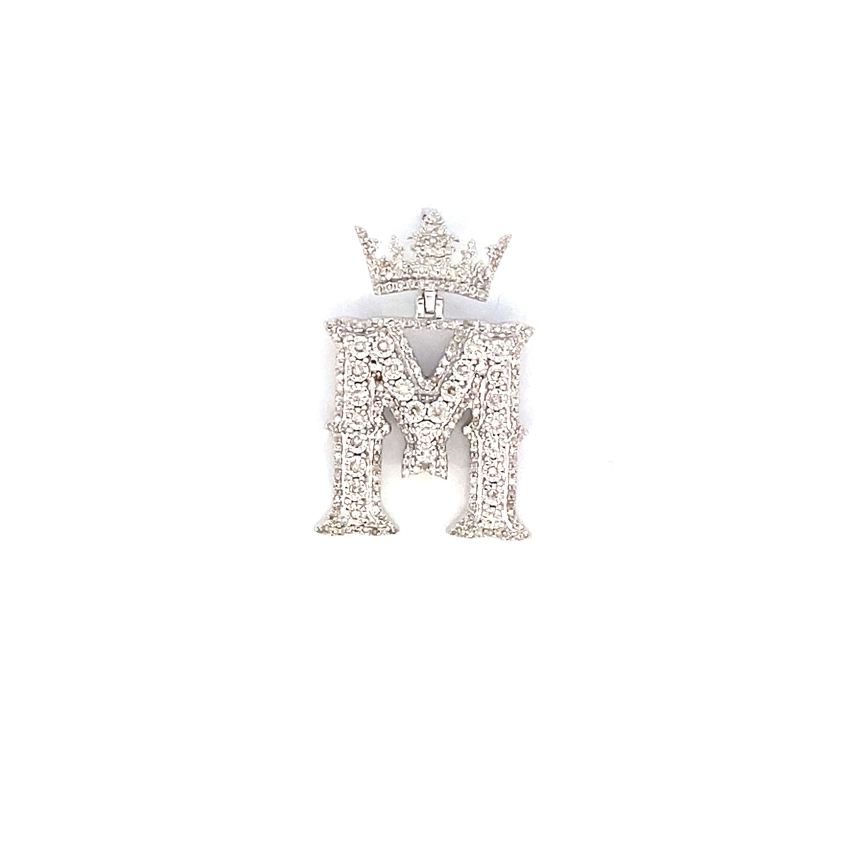 10K Gold Popular Crown Initial Diamond Pendant in white gold - close-up product photo