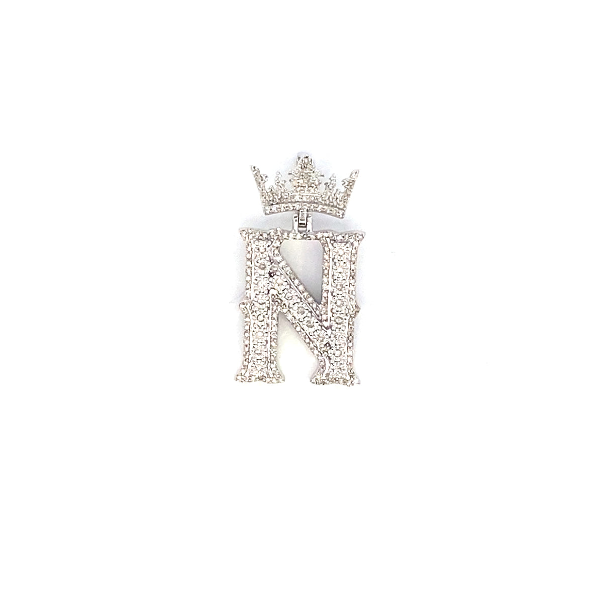 10K Gold Popular Crown Initial Diamond Pendant in white gold - close-up product photo
