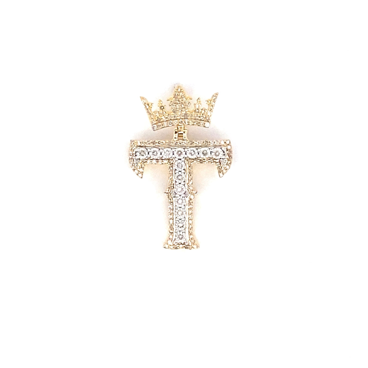 10K Gold Popular Crown Initial Diamond Pendant in yellow gold - close-up product photo