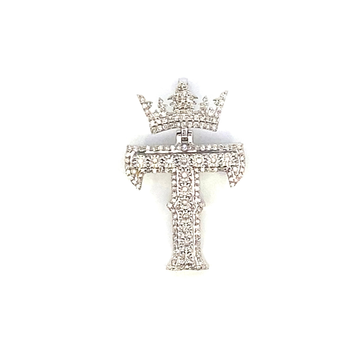 10K Gold Popular Crown Initial Diamond Pendant in white gold - close-up product photo