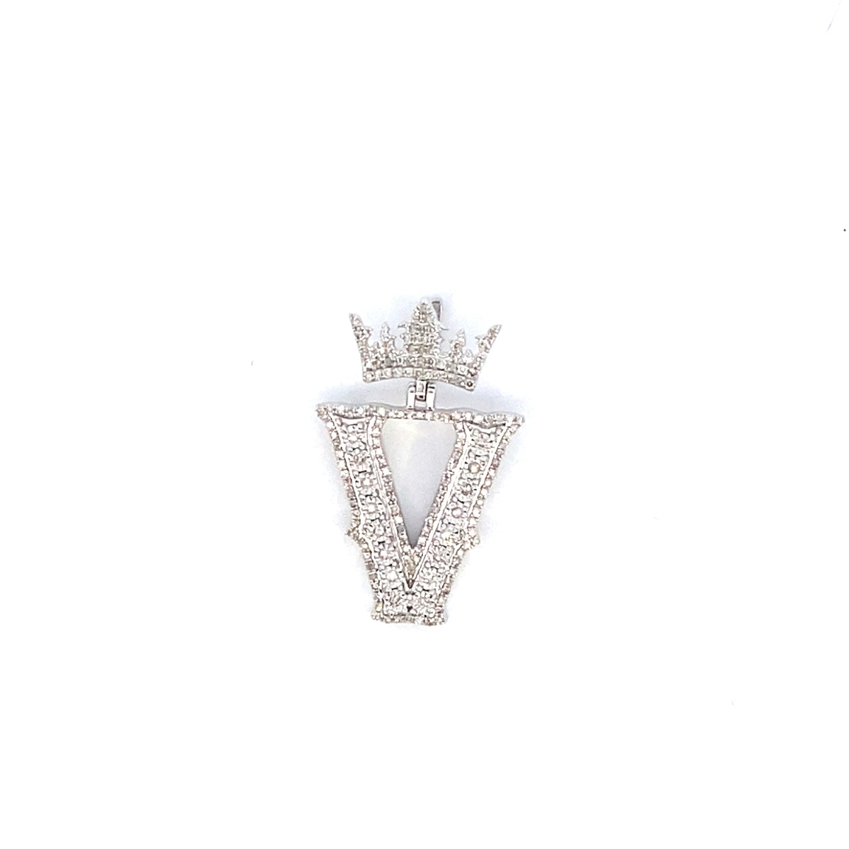 10K Gold Popular Crown Initial Diamond Pendant in white gold - close-up product photo