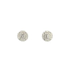 10K Gold Stacked Baguette Center Cake Diamond Earring in white gold - close-up product photo