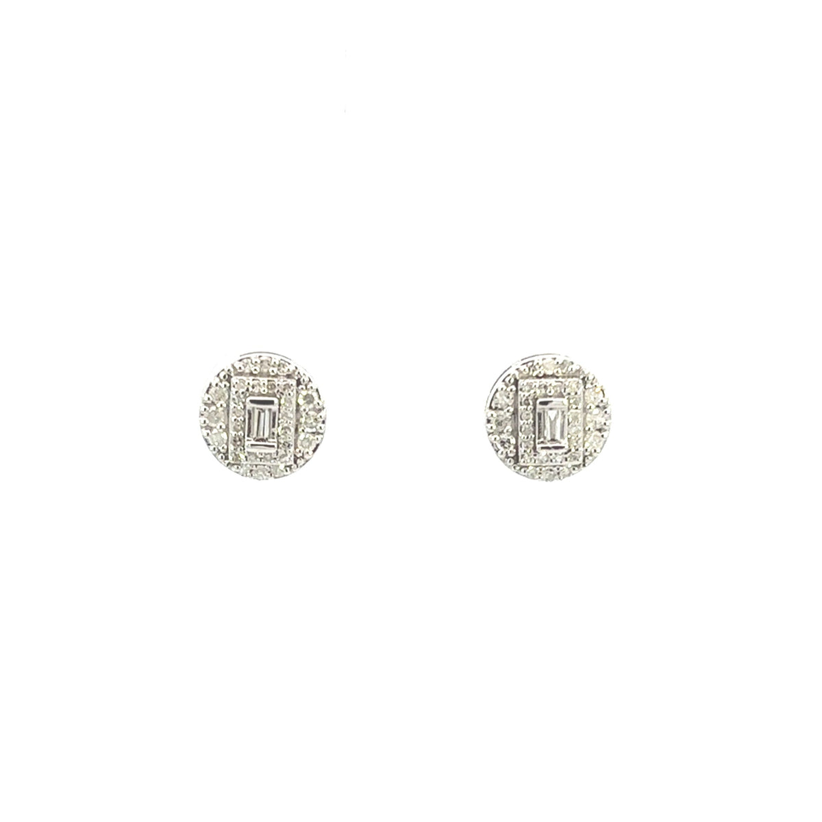 10K Gold Stacked Baguette Center Cake Diamond Earring in white gold - close-up product photo