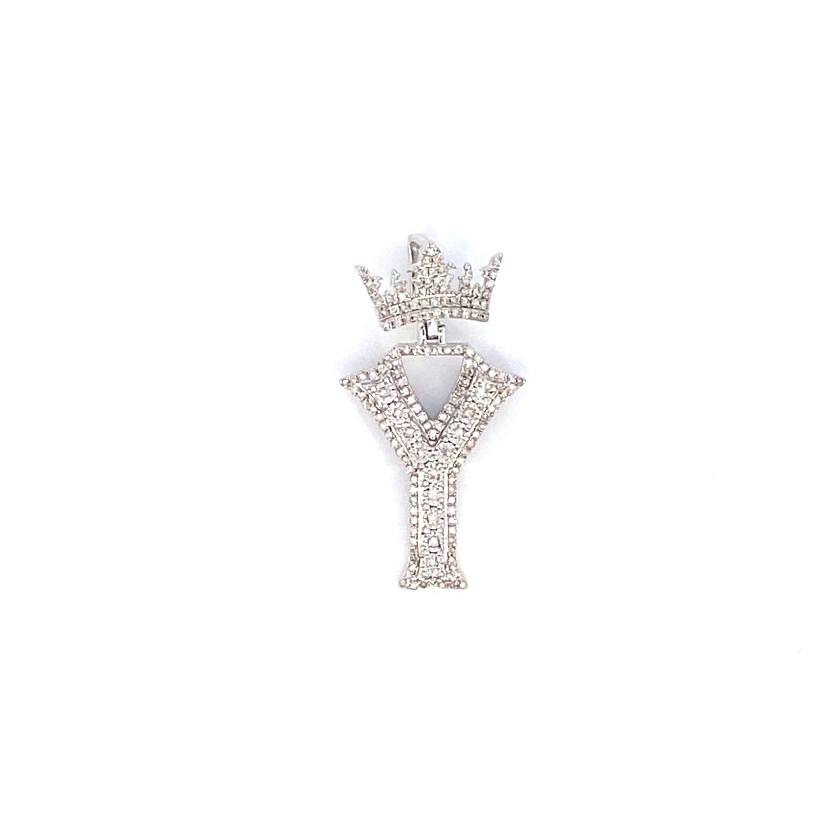 10K Gold Popular Crown Initial Diamond Pendant in white gold - close-up product photo