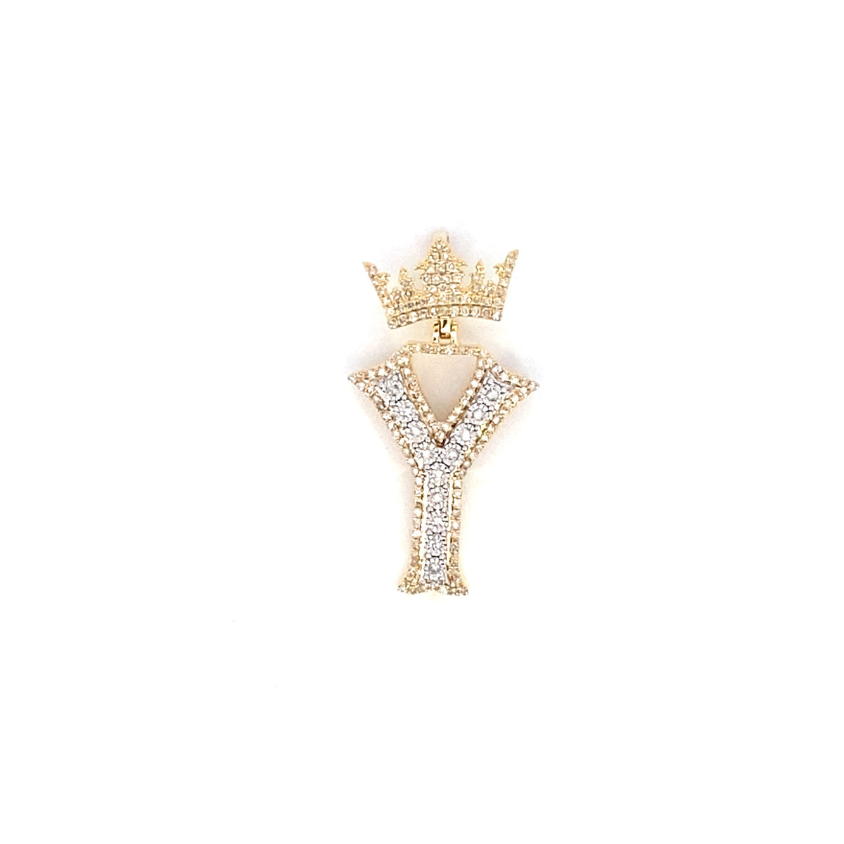 10K Gold Popular Crown Initial Diamond Pendant in yellow gold - close-up product photo