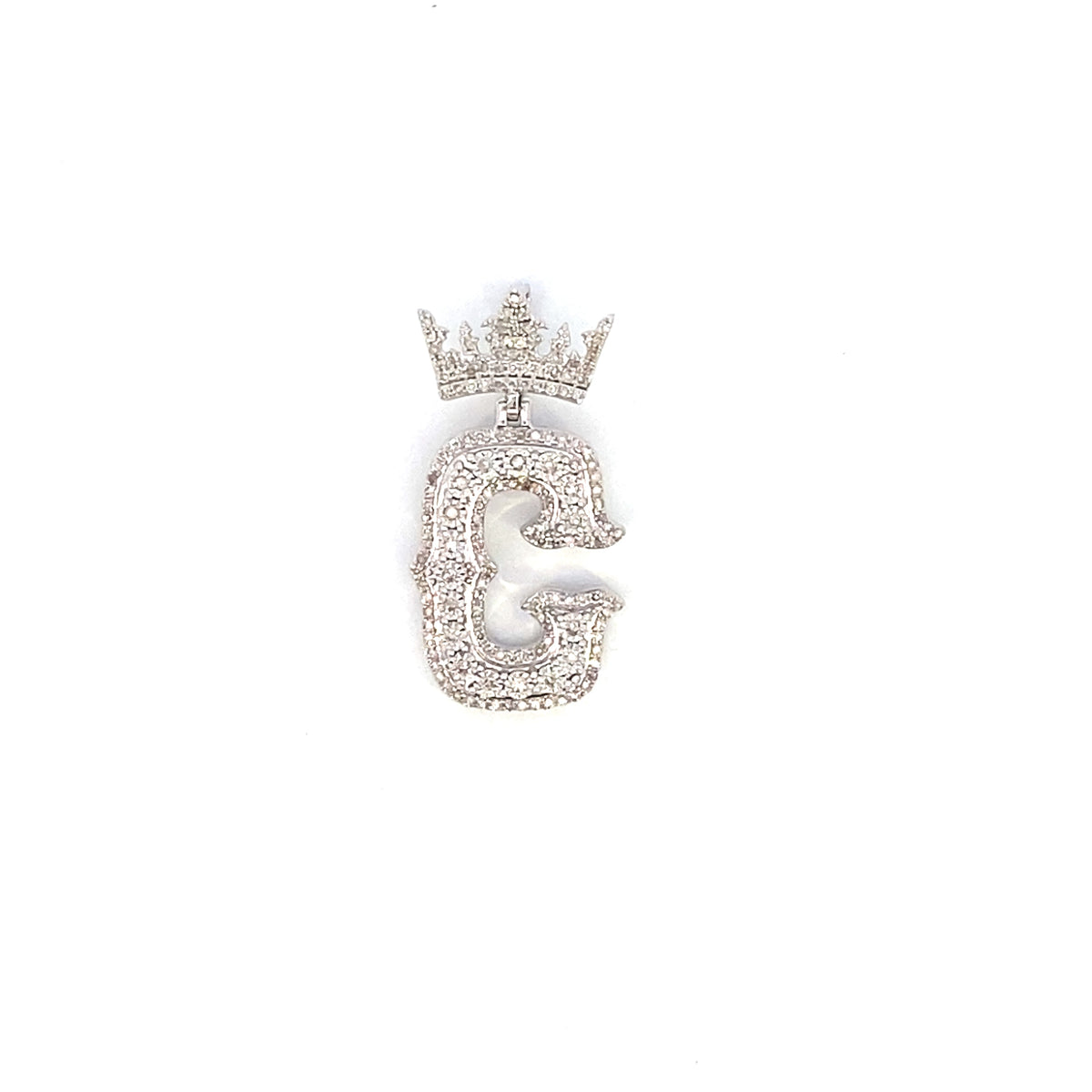 10K Gold Popular Crown Initial Diamond Pendant in white gold - close-up product photo