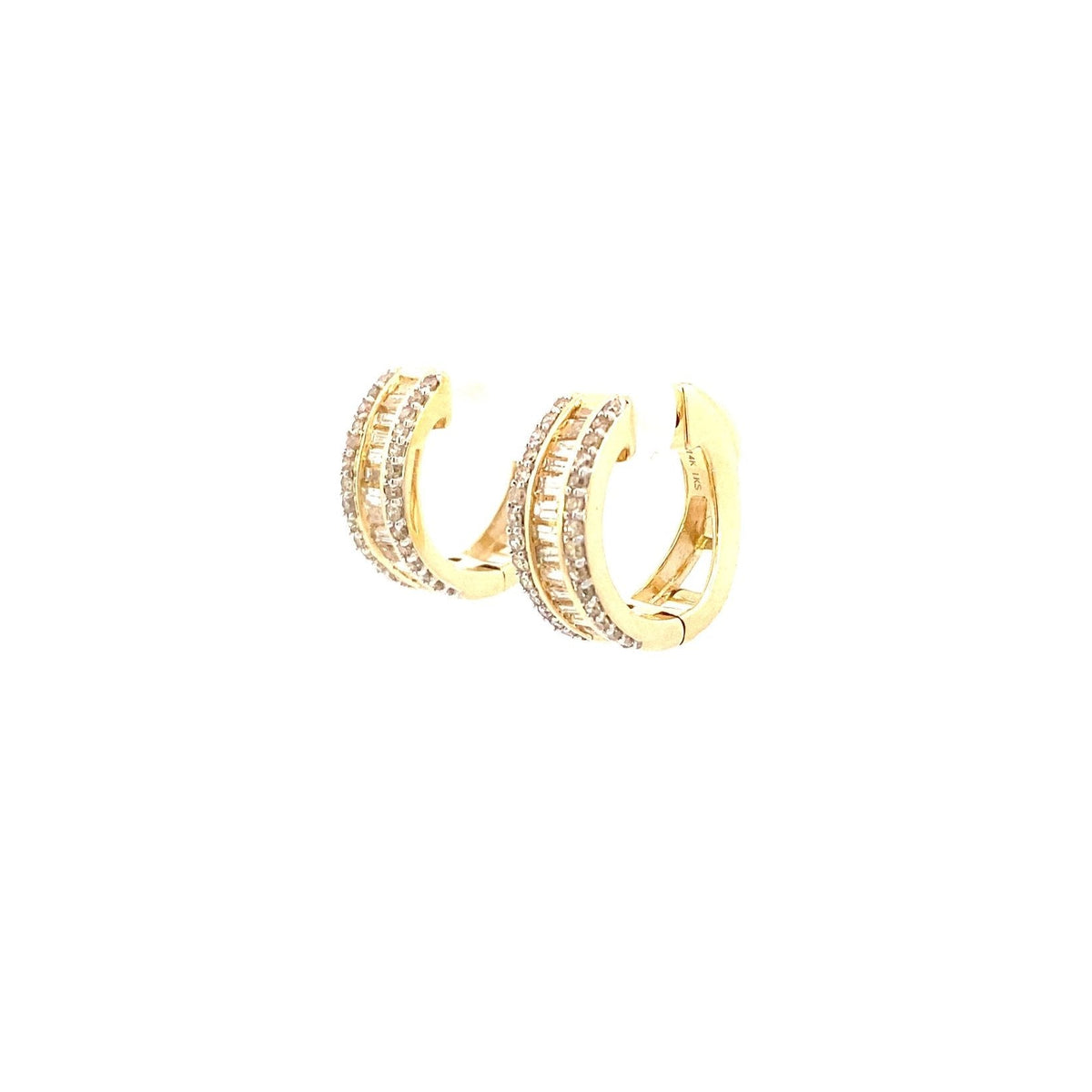 14K Gold Baguette Small Hoop Diamond Earrings - additional product view 14