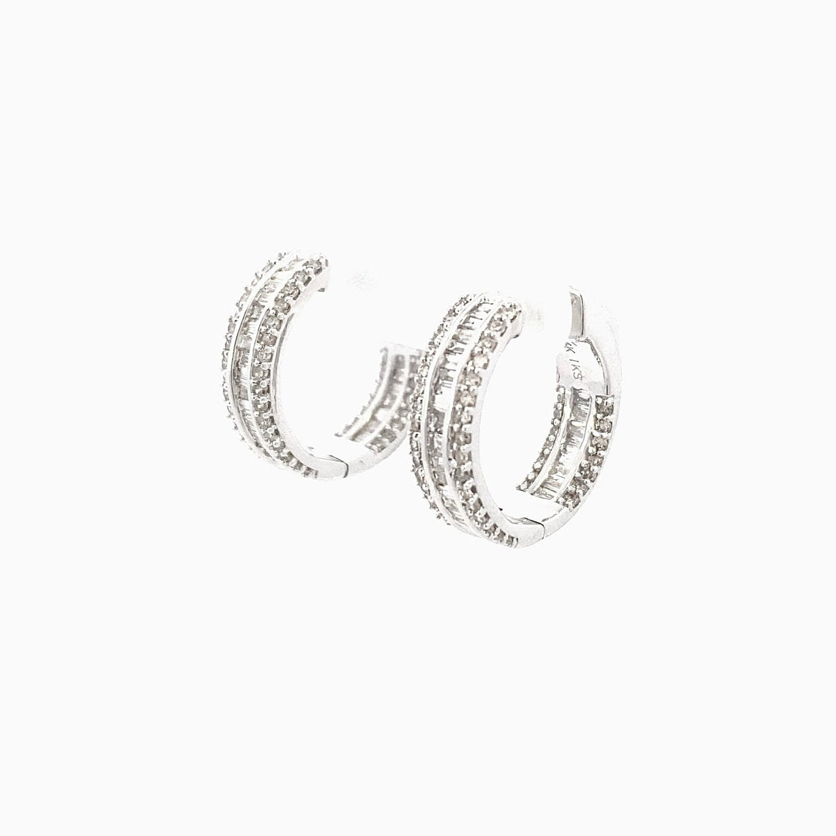 14K Gold Small Baguette Ladder in and Out Hoop Diamond Earrings - additional product view 14