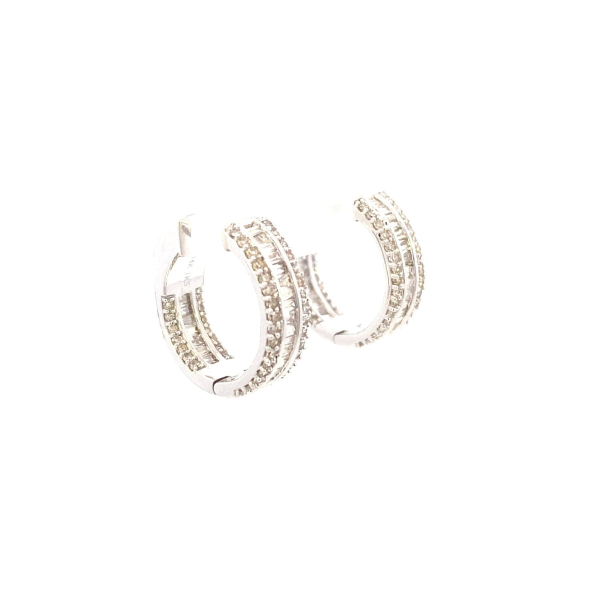 14K Gold Baguette Ladder in and Out Hoop Diamond Earrings - additional product view 12