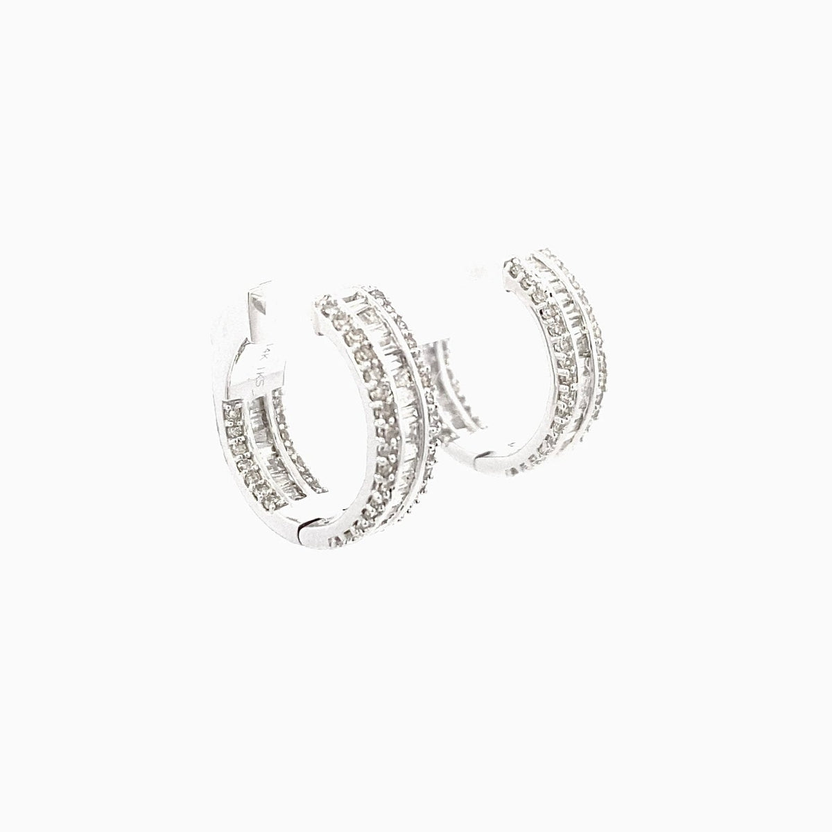 14K Gold Small Baguette Ladder in and Out Hoop Diamond Earrings - additional product view 13