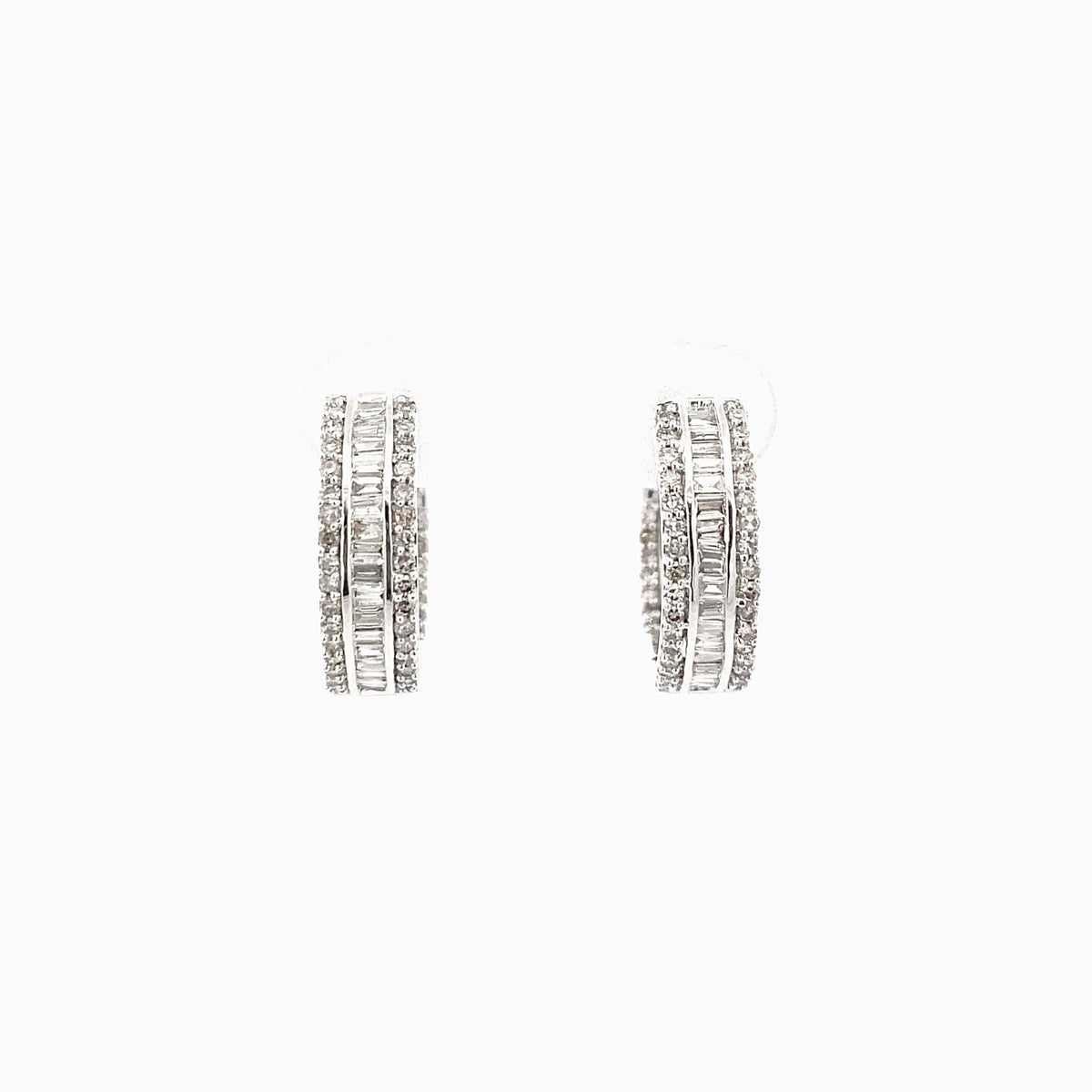 14K Gold Small Baguette Ladder in and Out Hoop Diamond Earrings - additional product view 12