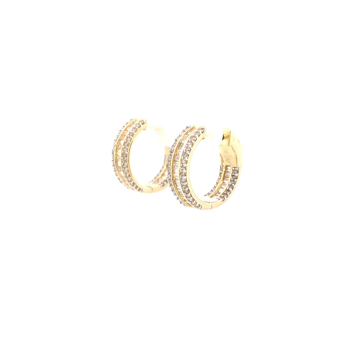 14K Gold Small Baguette Ladder in and Out Hoop Diamond Earrings - additional product view 17