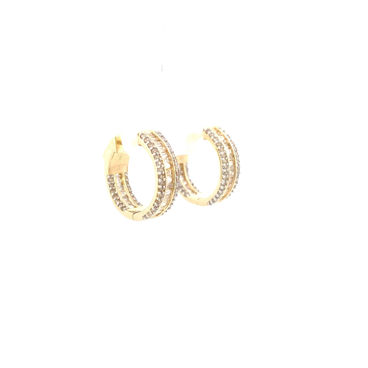 14K Gold Small Baguette Ladder in and Out Hoop Diamond Earrings - additional product view 16