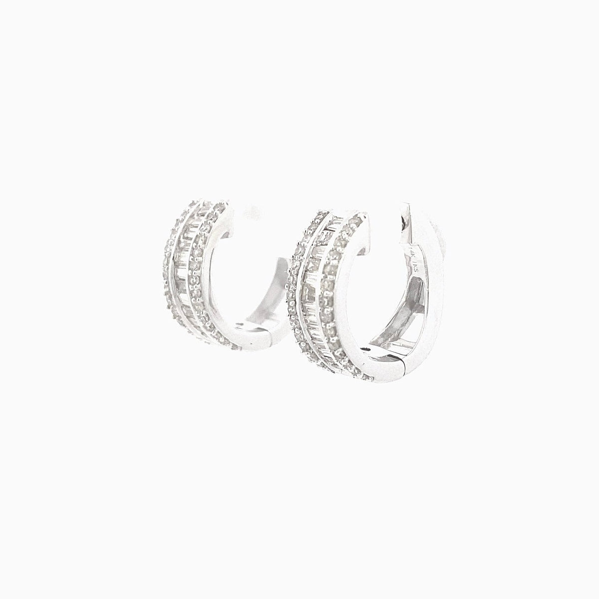 14K Gold Baguette Small Hoop Diamond Earrings - additional product view 17