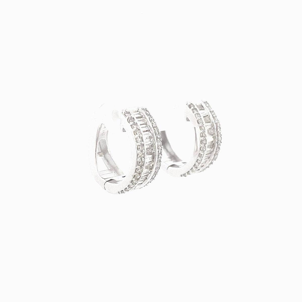 14K Gold Baguette Small Hoop Diamond Earrings - additional product view 16