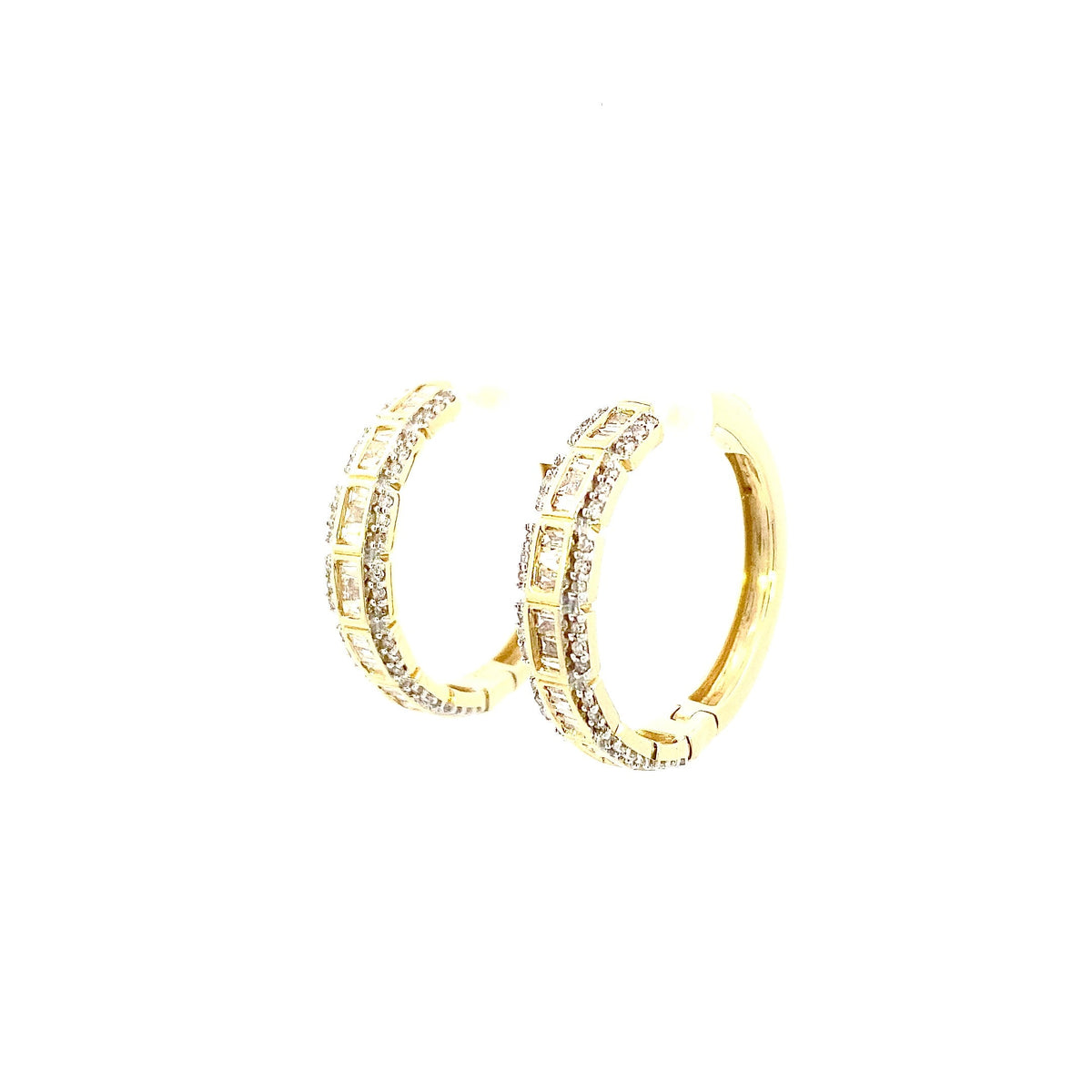 14K Gold Baguette Square Style Hoop Diamond Earrings - additional product view 12