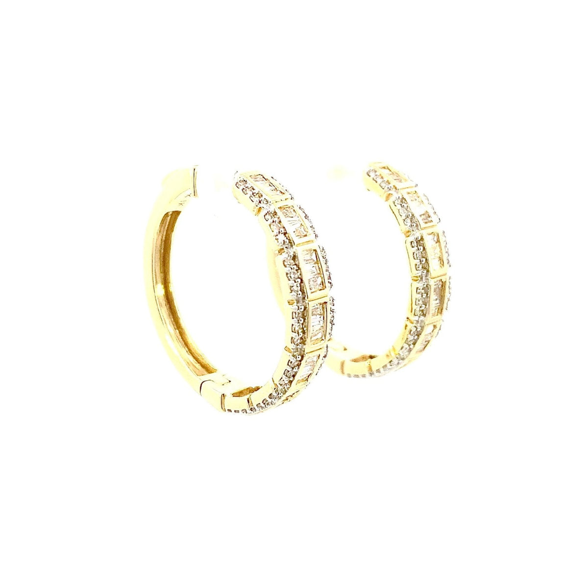 14K Gold Baguette Square Style Hoop Diamond Earrings - additional product view 11
