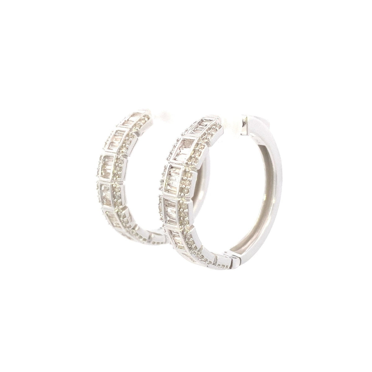 14K Gold Large Baguette Square Style Hoop Diamond Earrings - additional product view 10