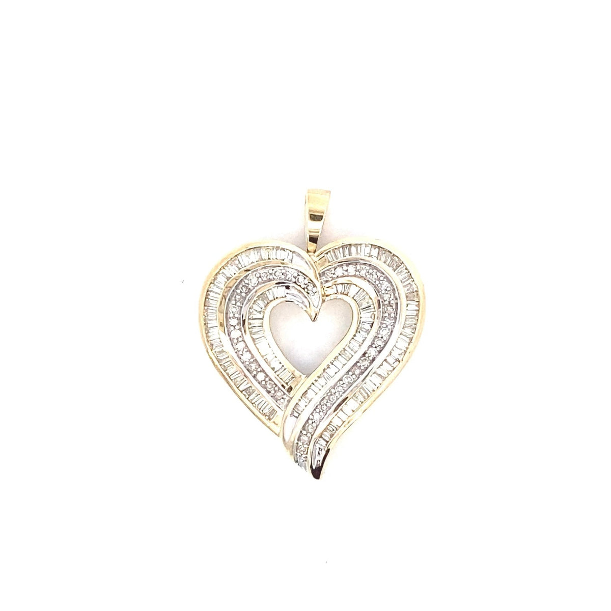 10K Gold Triple-Row Baguette Heart Diamond Pendants - additional product view 3
