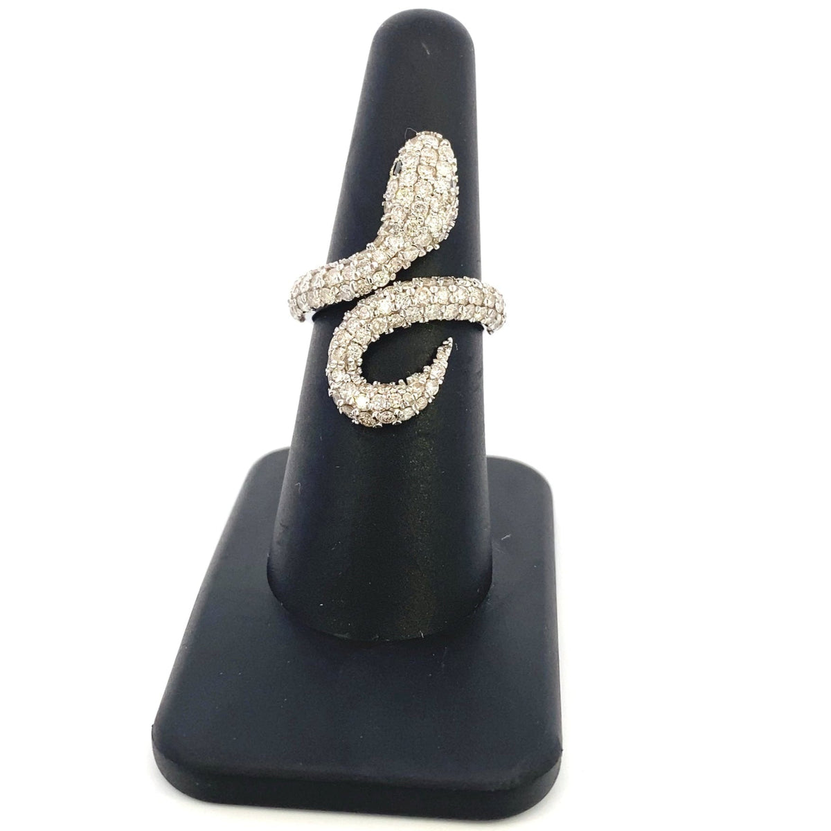 14K Gold Serpent Diamond Snake Ring in white gold - close-up product photo