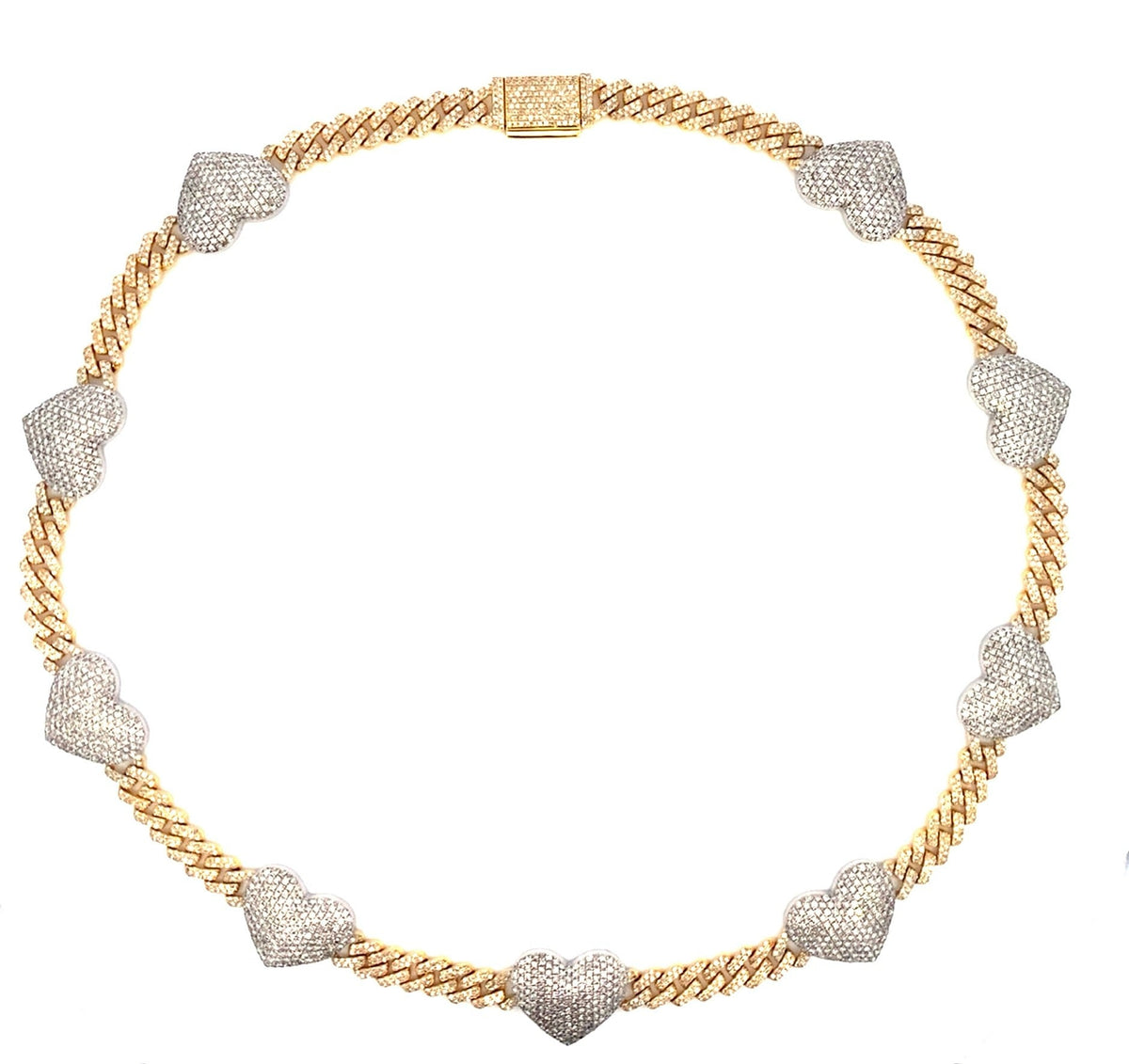 10K Gold Heart Cuban Link Diamond Chain in gold - close-up product photo