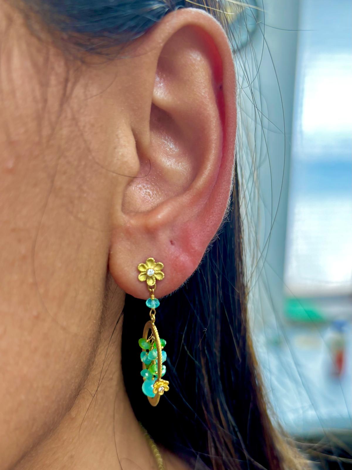 18K Gold Hanging Colorful Diamond Earrings - additional product view 3