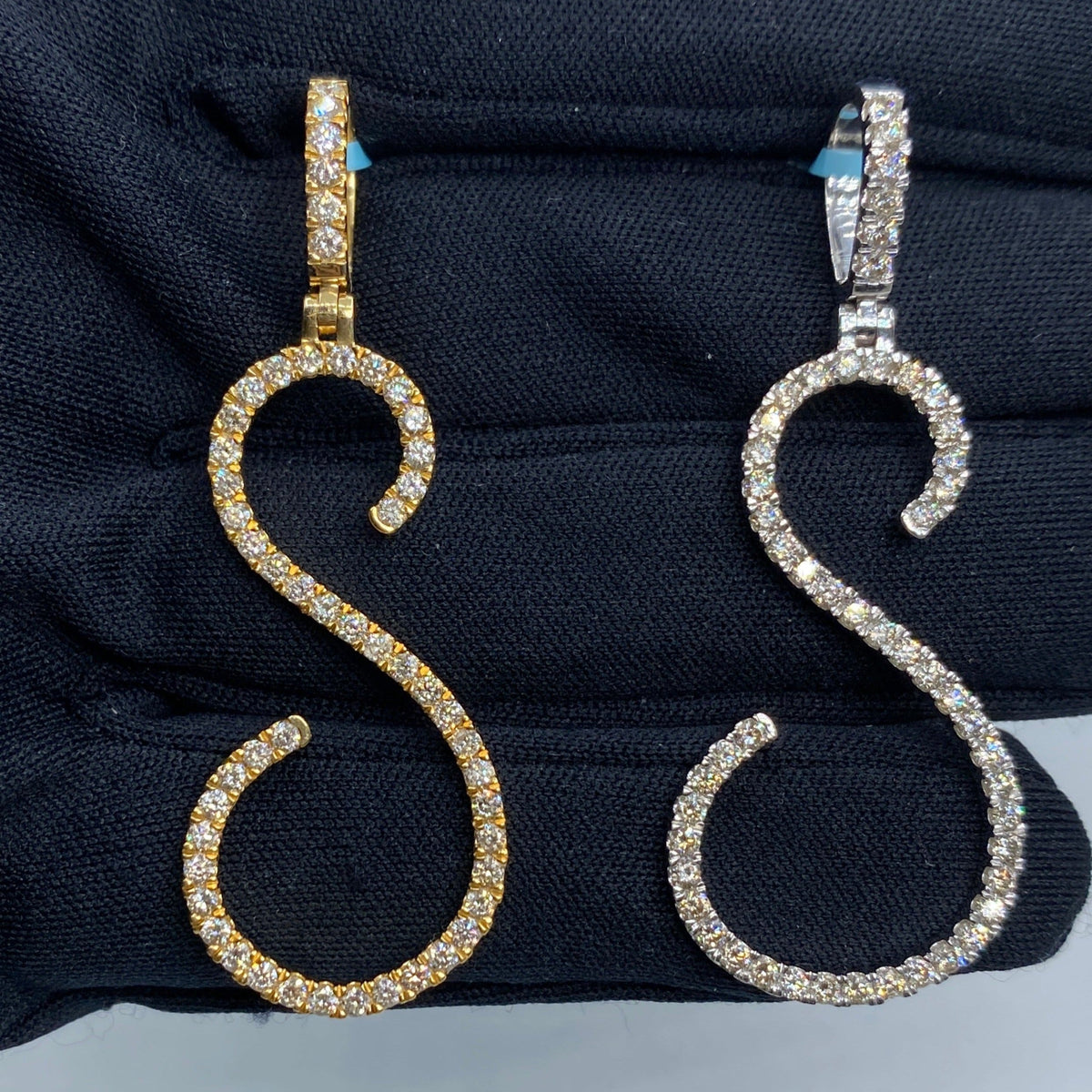 14K Gold Jumbo Script Initial Letter Diamond Pendants Full Collection in yellow gold - close-up product photo