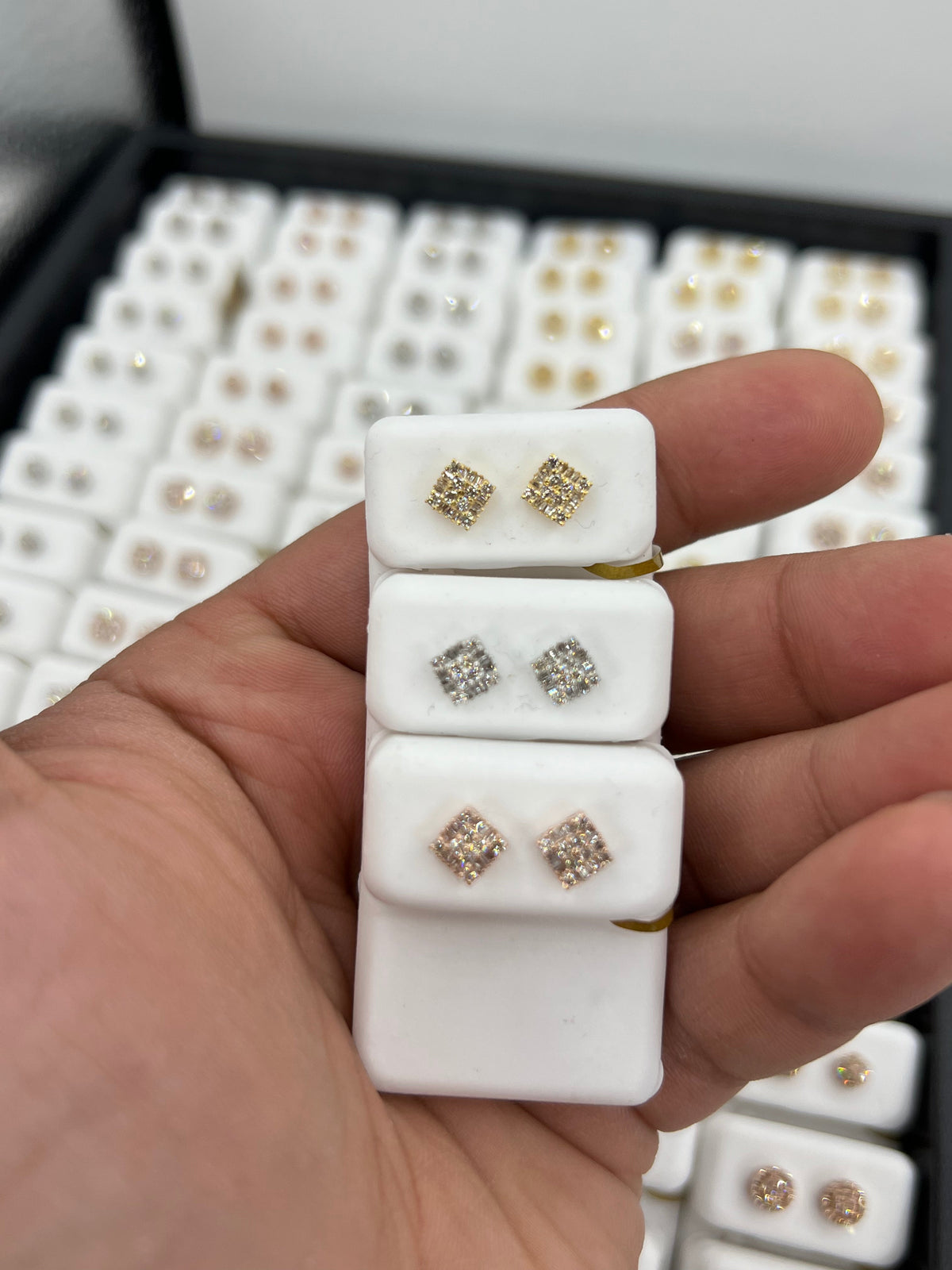 10K Gold Square Baguette Diamond Earrings - additional product view 2
