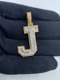 Initial J Diamond Baguette Pendant in yellow - close-up product photo