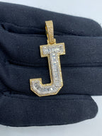 Initial J Diamond Baguette Pendant in yellow - close-up product photo