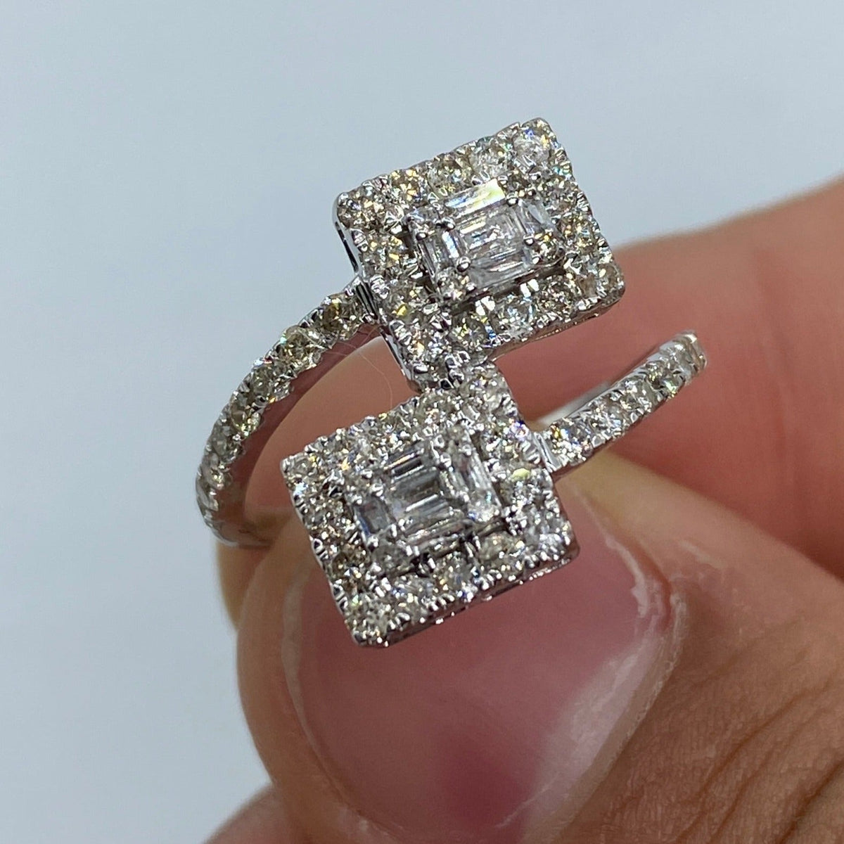 14K Gold Square Bangle Diamond Engagement Ring in white gold - close-up product photo