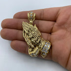 14K Gold Praying Hands Pendant 2.5 in - additional product view 4