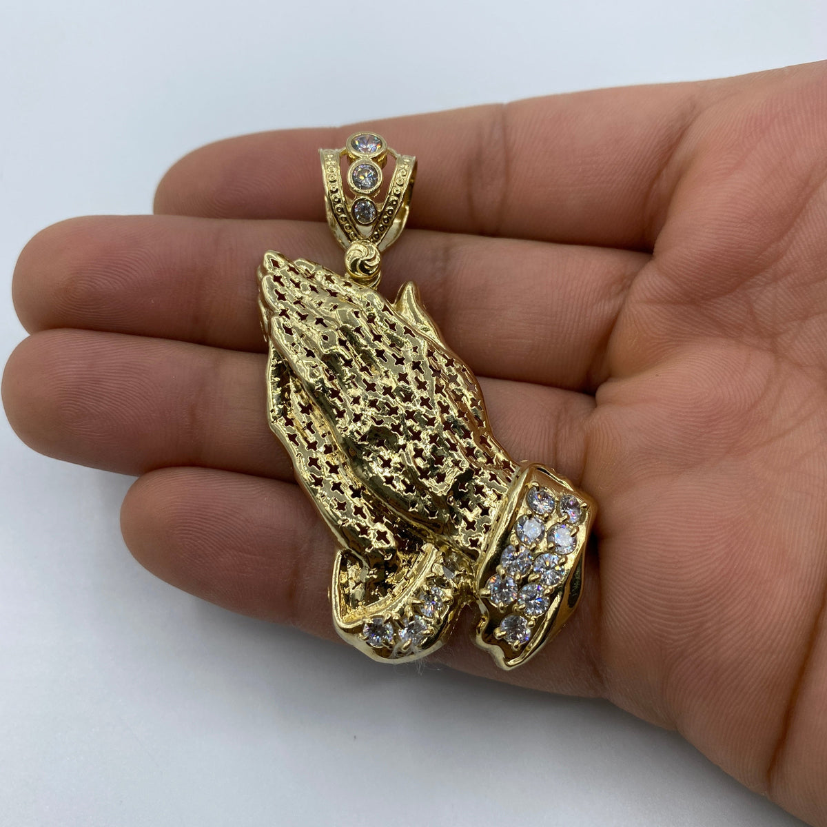 14K Gold Praying Hands Pendant 2.5 in - additional product view 4