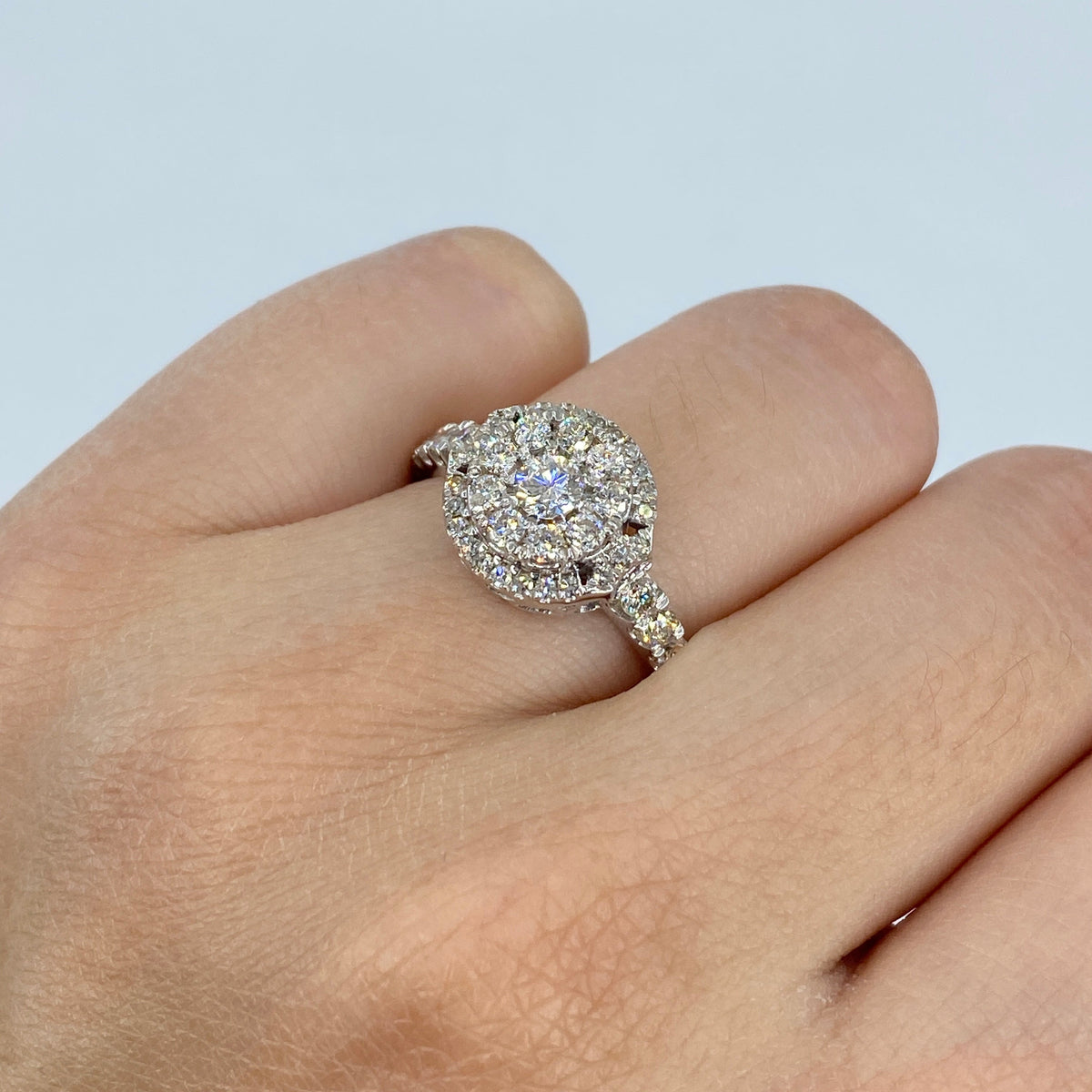 14K Gold Sienna Halo Circle Diamond Engagement Ring in white gold - close-up product photo