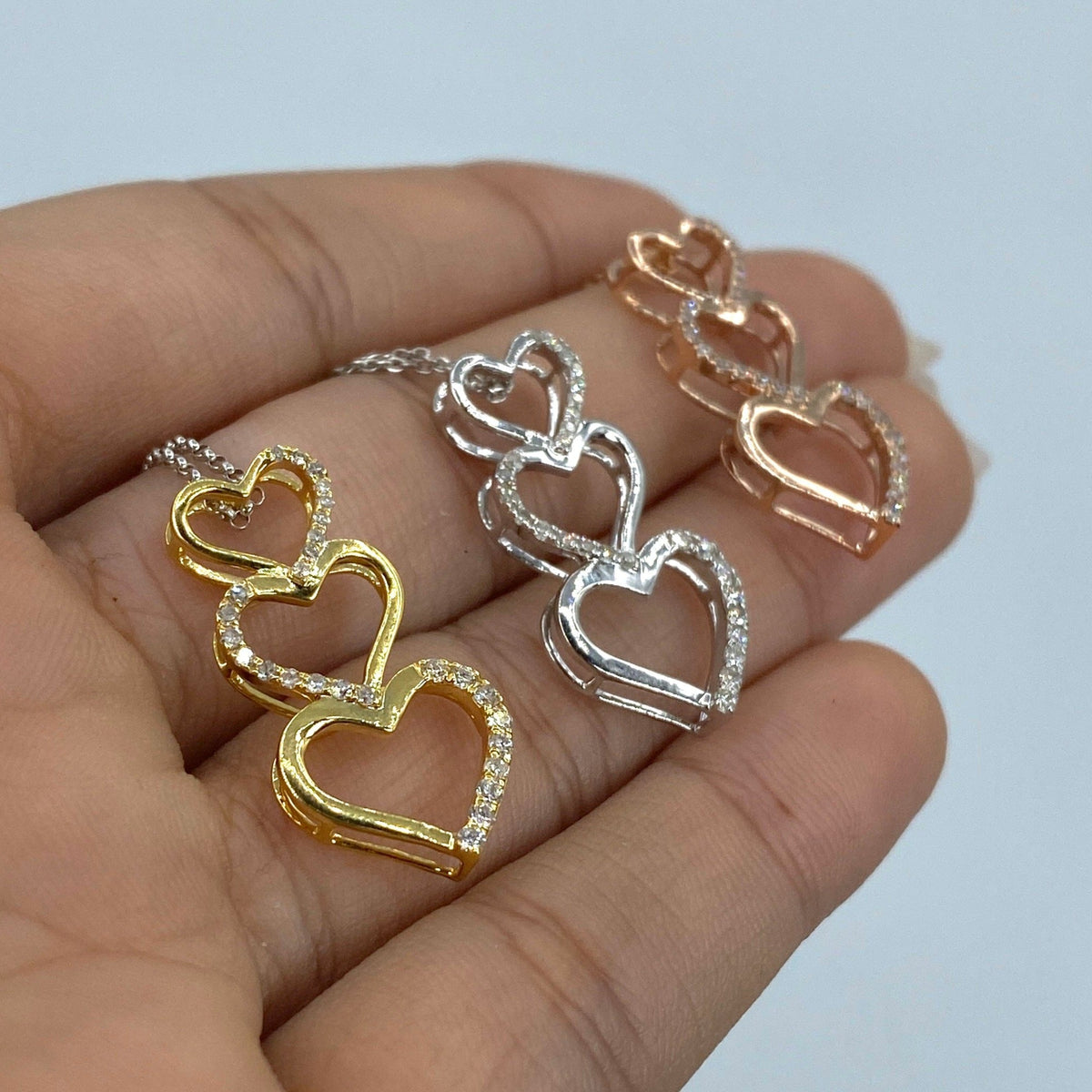 10K Gold Heart Charm Stack Diamond Pendant - additional product view 6