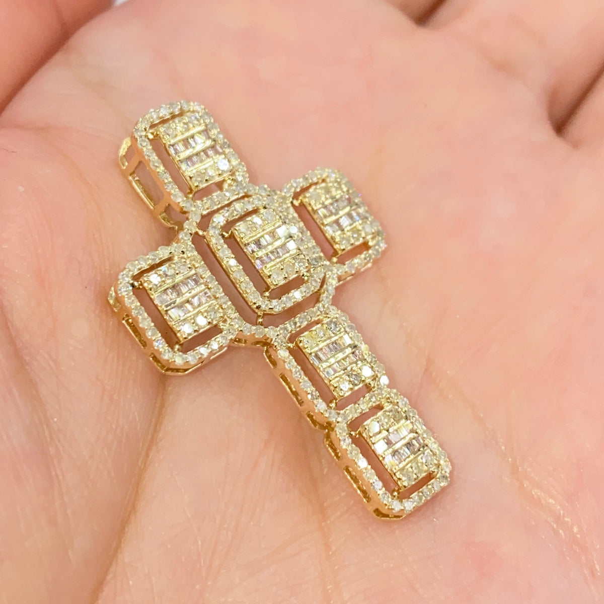 10K Gold Diamond Baguette Cross Pendant - additional product view 6