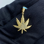 14K Gold Weed Cannabis Ganja Diamond Pendant - additional product view 4
