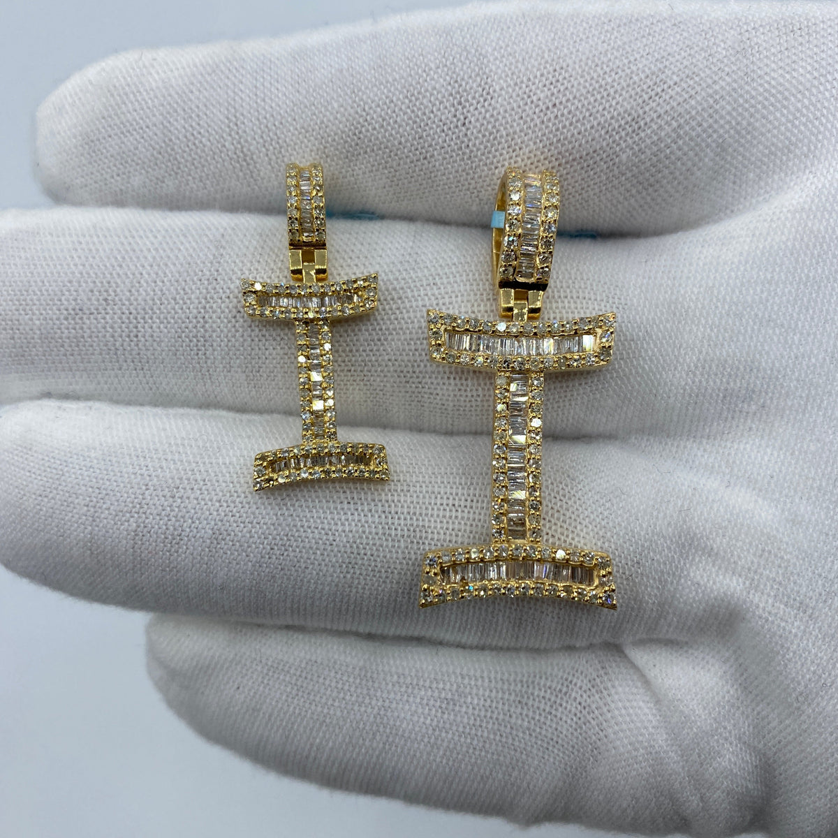 14K Gold Initial I Diamond Baguette Pendant - additional product view 2