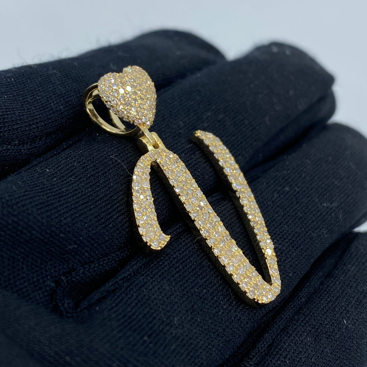 14K Gold Initial V Script Heart Diamond Pendant - additional product view 3