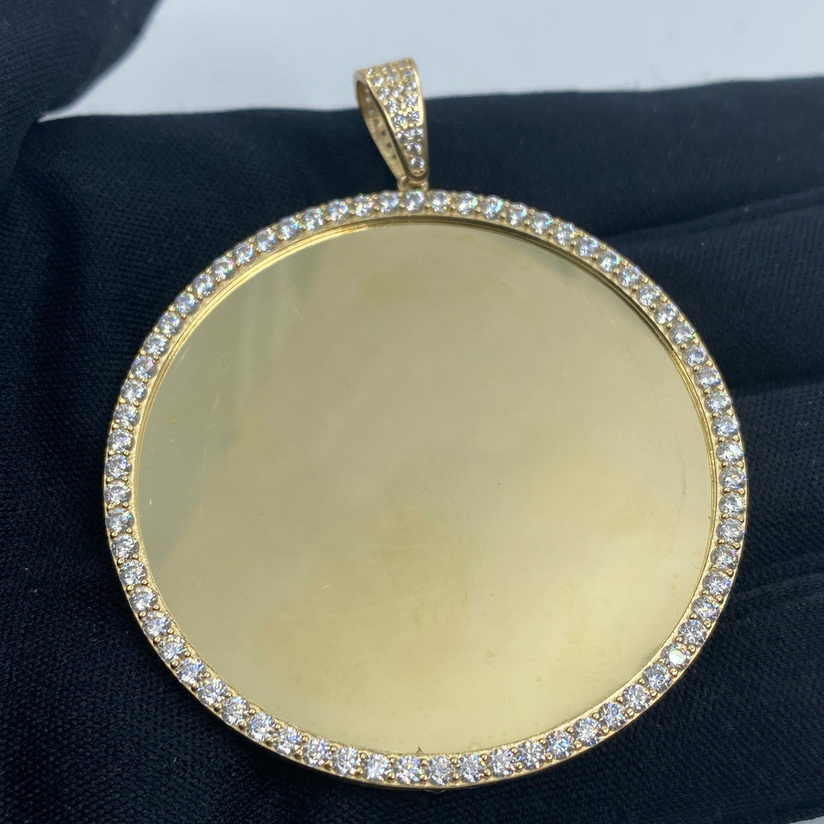 14K Gold Round Picture Photo CZ Pendant - additional product view 2
