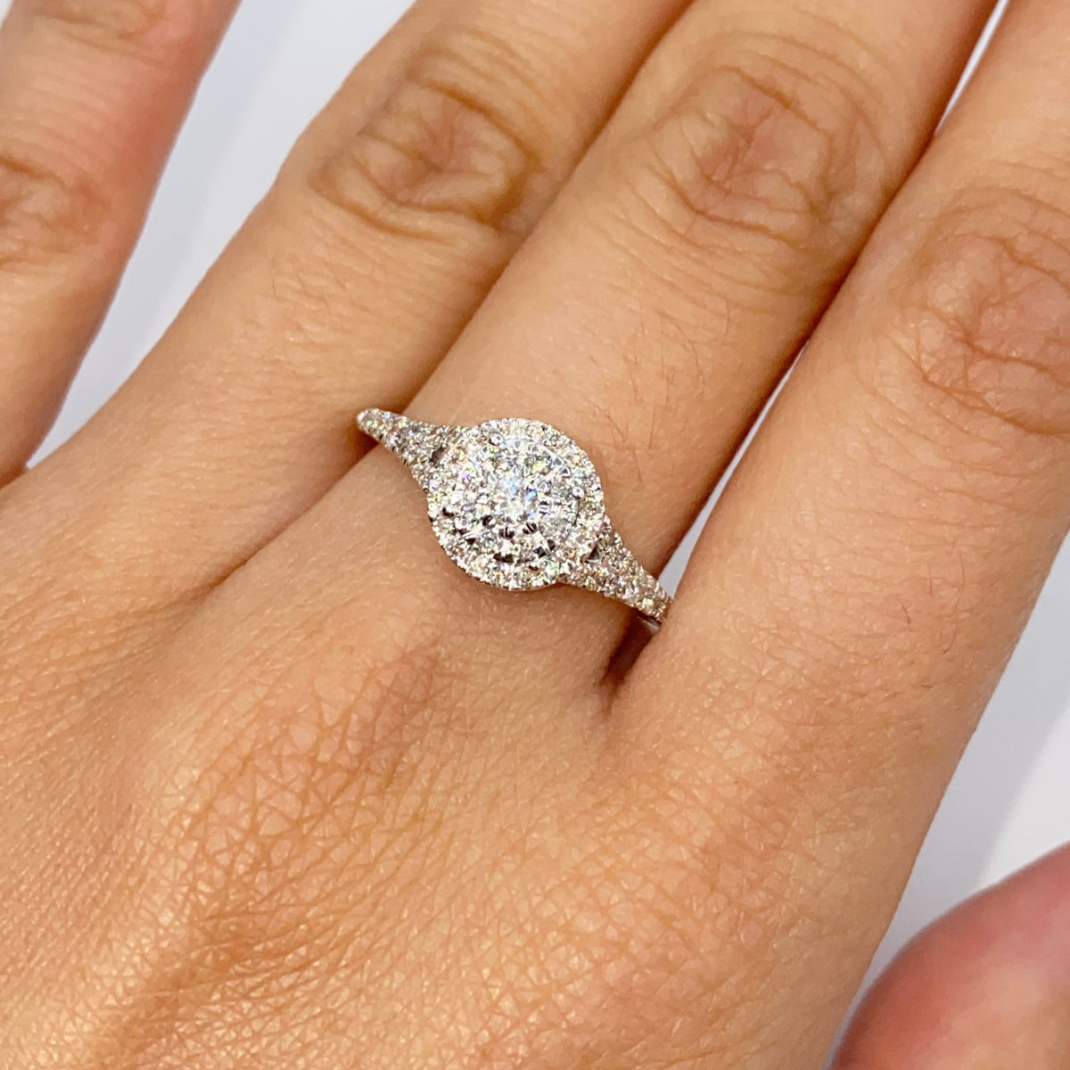 14K Gold Ballad Circle Diamond Engagement Ring in white gold - close-up product photo