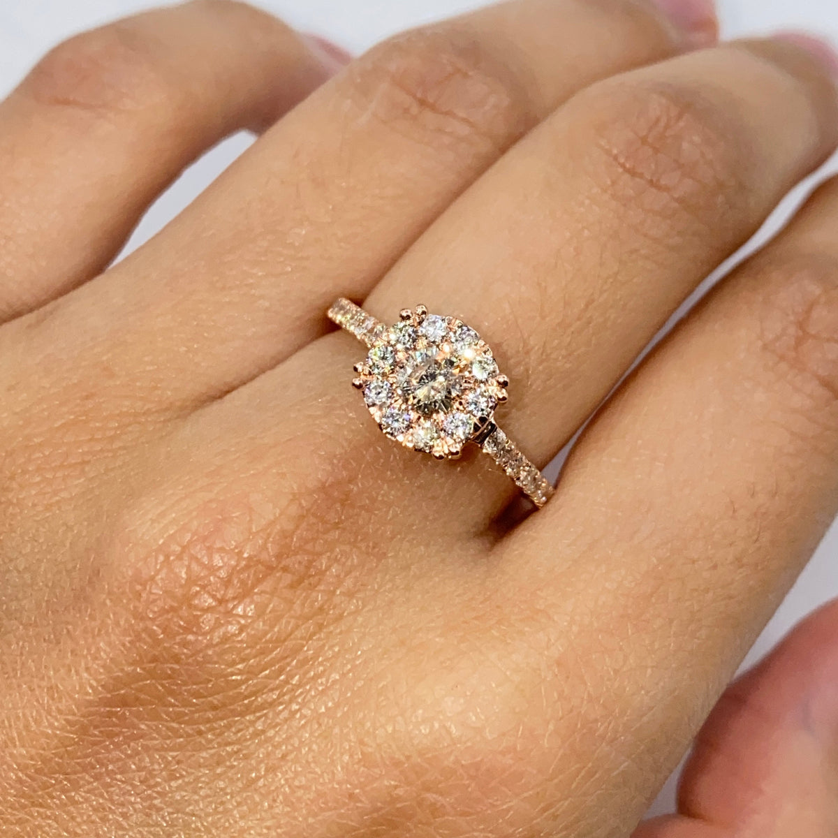 14K Gold Juliet Circle Diamond Engagement Ring in rose gold - close-up product photo