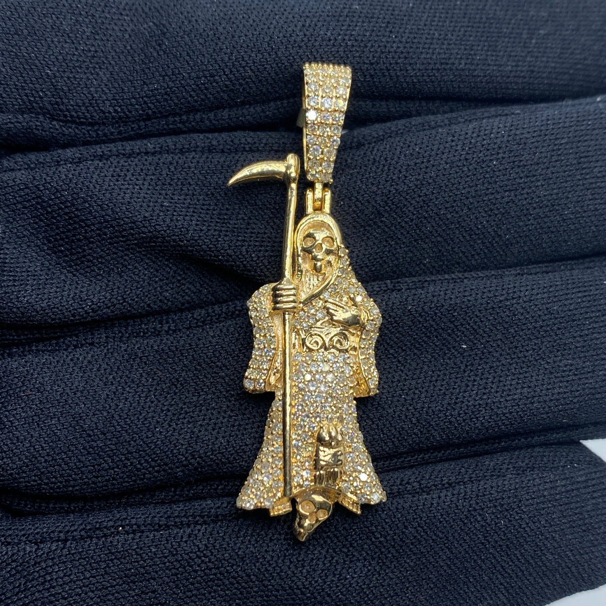 10K Gold Santa Muerte Grim Reaper Diamond Pendant - additional product view 2